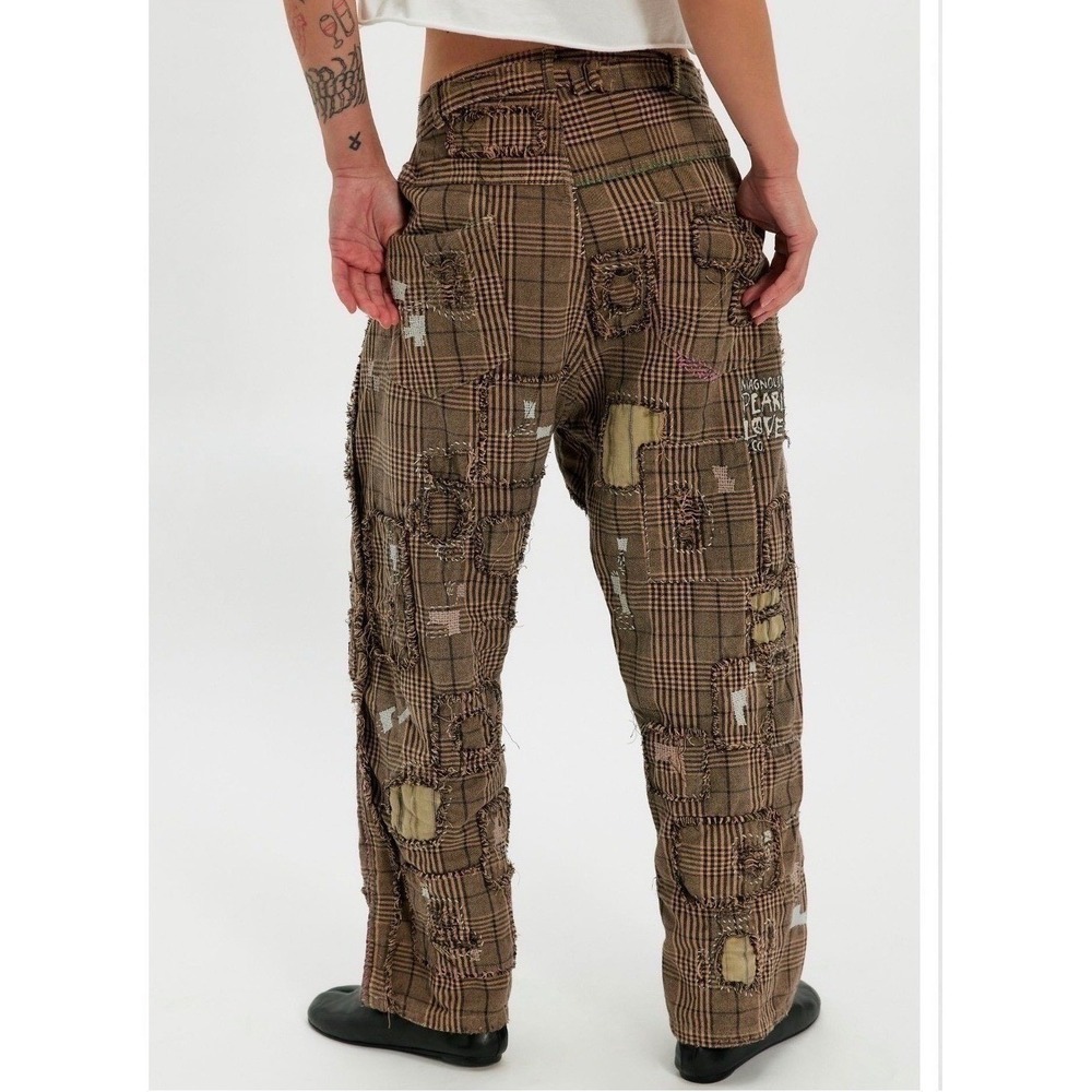 Magnolia Pearl Yarn Dyed Cotton Patchwork Check Miner Pants Adjustable Waist NEW - Picture 11 of 14